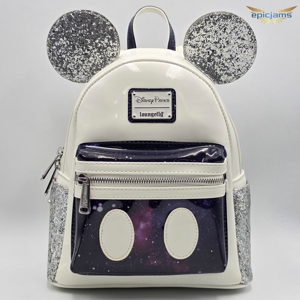 Loungefly Disney Mickey Mouse Space Mountain Sparkle White Mini Backpack New